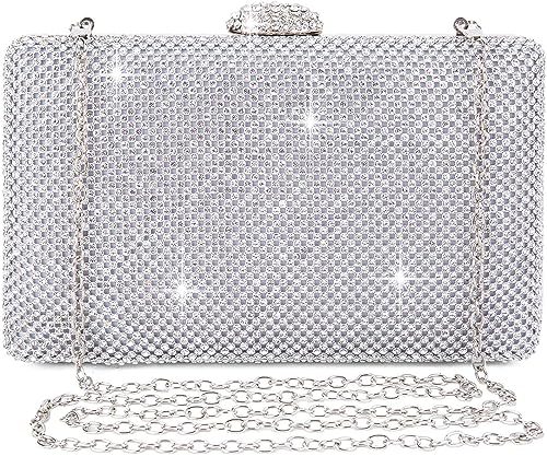 Baigio Abendtasche Silber Clutch Damen Glitzer Strass Brauttasche